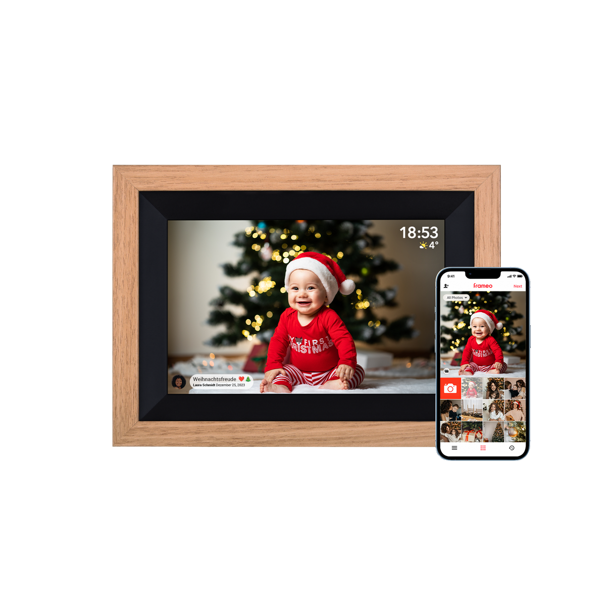 Smarter picture frame | 10 "Diagonal | Wifi | Frameo app | Wood frame | Model 105
